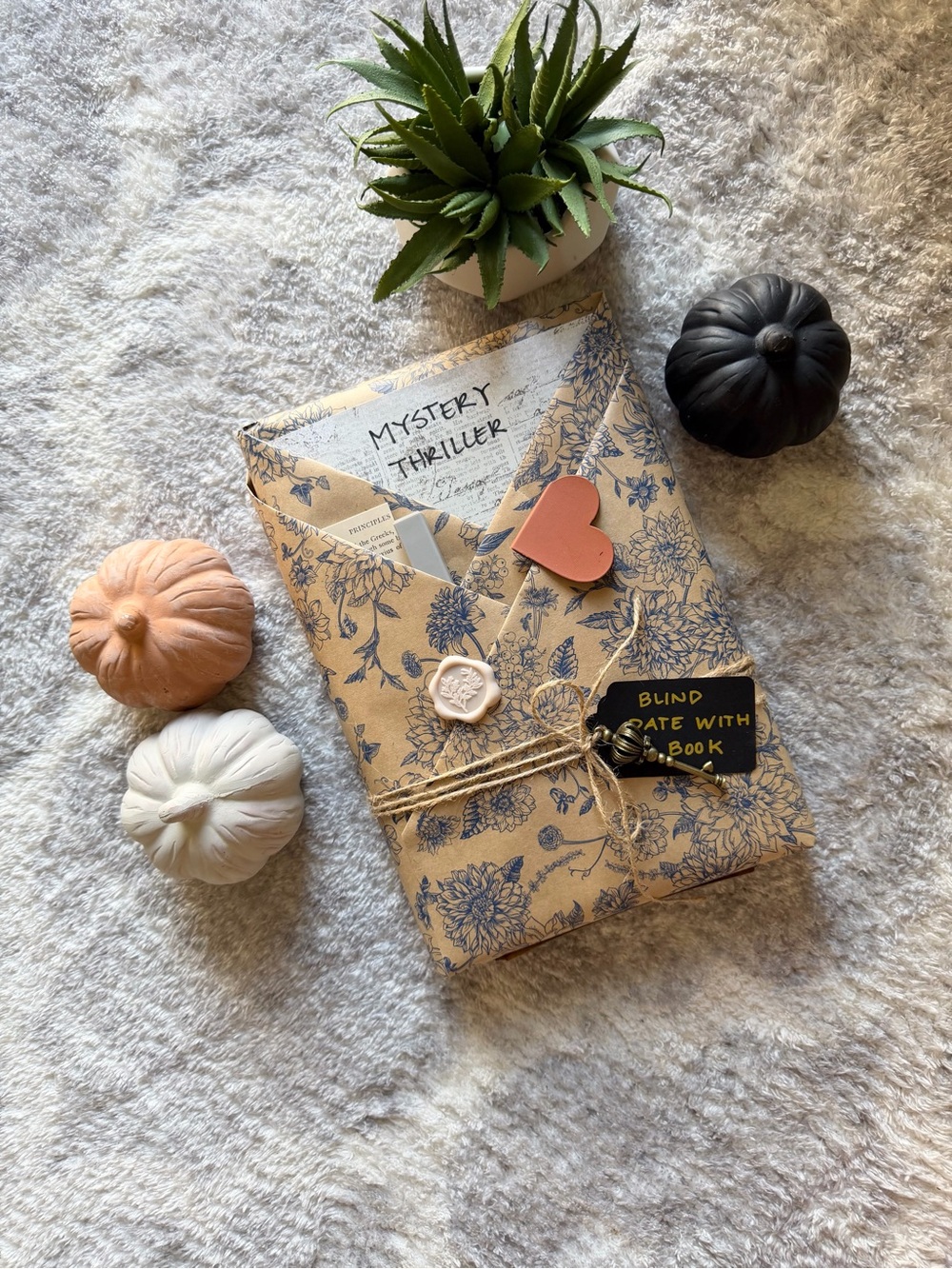 Wrapped Mystery Thriller Book - Blue Floral Gift Wrap / Blind Date with a Book